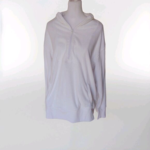 Aerie Offline Women's Half Zip Beachy Terry Cloth Sweater White Small - Picture 2 of 9